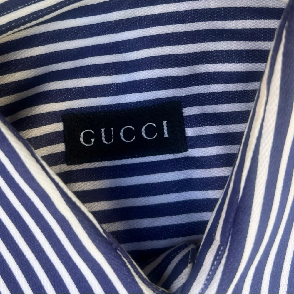👔 Gucci Blue & White Vertical Stripe Button-Down‎ Shirt | Men’s M